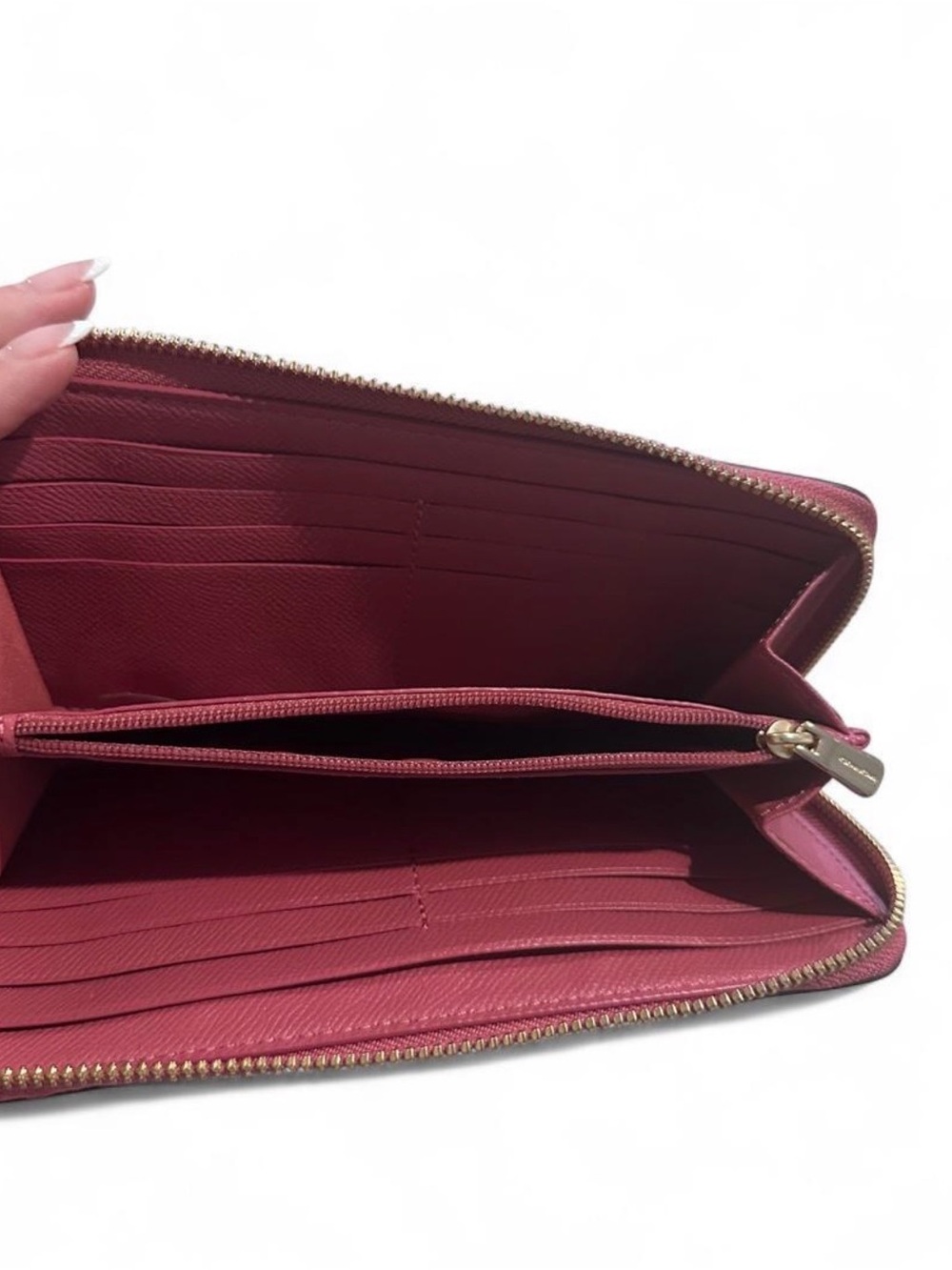 Coach Pebbled Leather Zip Wallet - Raspberry - Picture 2 of 7